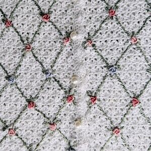 Crochet White Cotton Short Sleeve Cardigan Sweater Cottagecore Size Small